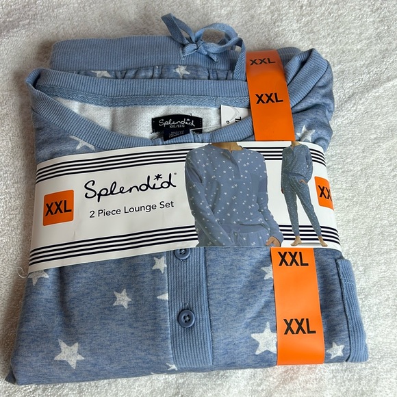 Splendid 2 Piece Pajama Set Loungewear blue white stars Joggers Crew. SZ XXL.NWT - Picture 1 of 9